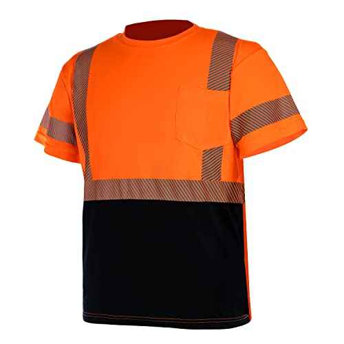 VENDACE Hi Vis Reflective Safety Shirts for Men ANSI Class 3 High Visibility Construction Work T Shirt(Orange,L)