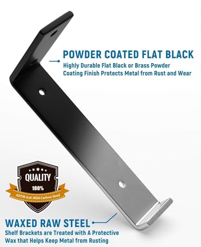 LEOPO Black 12-Inch Floating Shelf Brackets 6-Pack - Heavy Duty Support, 11.25" Length