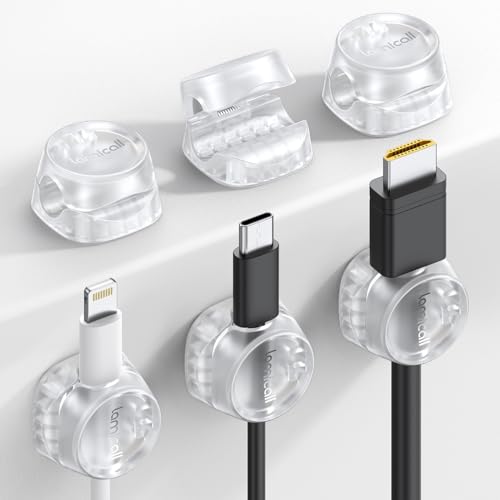 Lamicall 6 Pack Clear Cable Organizer Clips - Spring Locking Wire Holders for Desk & Household Wires