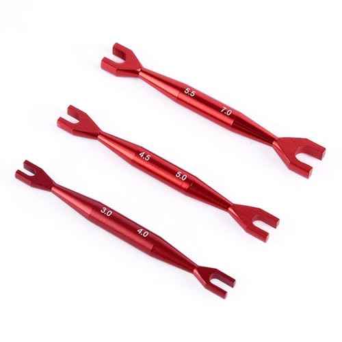3pcs Aluminum Alloy Wrench 3-4mm 4.5-5mm 5.5-7mm Double End Universal Spanner Open End Small Wrench Set Repair Tool For Rc Crawler Car HSP Traxxas Axial SCX10 Truck (Red)