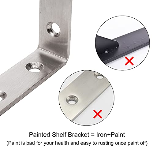 YUMORE Brushed Nickel L Bracket 5x3 Inch Heavy Duty Stainless Steel Shelf Support Pack of 4