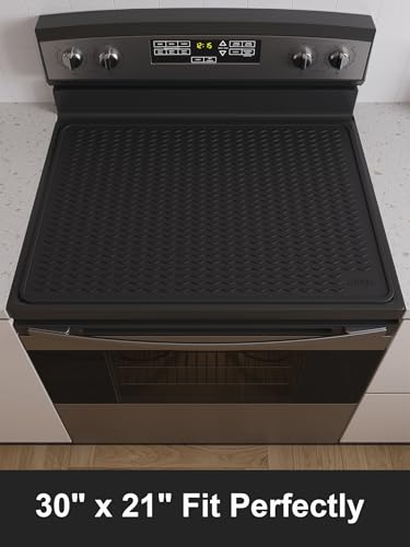 XiFEO 30" x 21" Thickened Silicone Glass Stove Top Cover Protector for Electric & Induction Cooktops – Heat Resistant Mat, Black