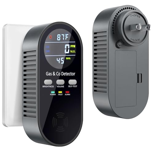 5-in-1 Carbon Monoxide Detectors, Combination Natural Gas Leak Detector and Carbon Monoxide detectors Plug in with 9V Battery Backup, Travel Carbon Monoxide Detector with Voice Brightness Control