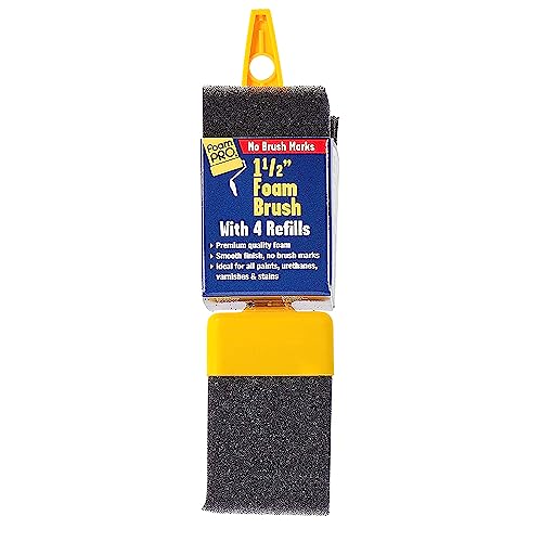 FoamPRO 715-4, 1 1/2" Foam Brush w/ 4 Refills - Premium Quality Paint Brush Set for All Paints, Urethanes, Varnishes, Stains - Effortless Application Foam Brushes- Smooth Finish, Reusable Handles