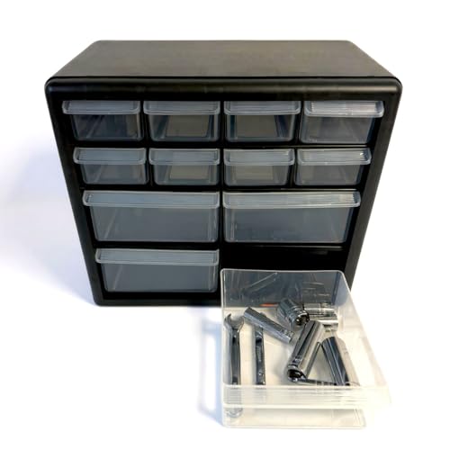 Homak 12-Drawer Parts Organizer, Black – Wall-Mountable Plastic Storage