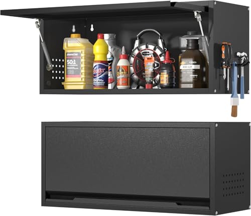 Yoonkool Black 13.8" H Garage Wall Cabinet with Up-Flip Door, 1 Door