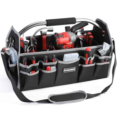 18 Inch Tool Bag, Electrician Tool Bag, Open Top Tool Bags, 26 Pockets Can Hold Many Tools, Steel Handle and Removable Shoulder Strap