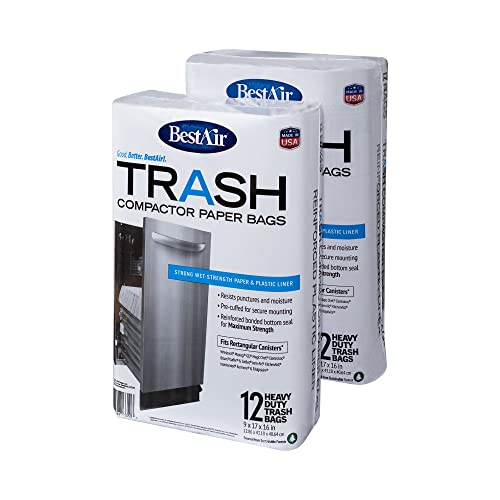BestAir WMCK1335012-2 Heavy Duty Trash Compactor Bags, 16 x 9 x 17 in, Pack of 2 (24 Bags)