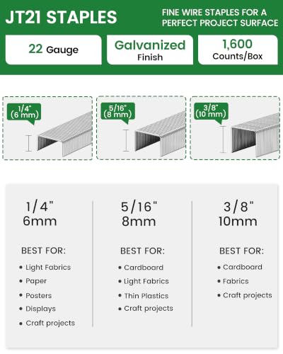 Meite JT21 Staples 1/4 Inch Galvanized Fine Wire Staples for Staple Gun - 1,600 Pack