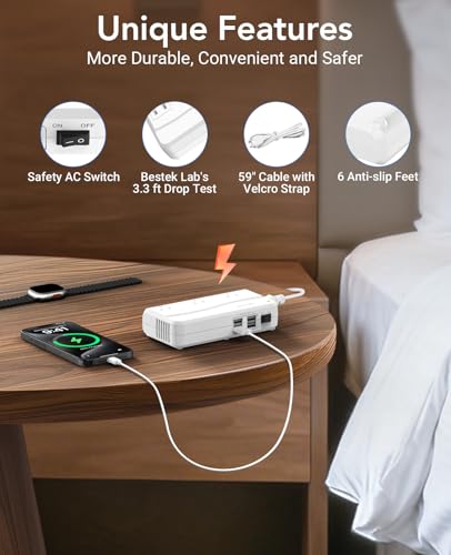 BESTEK White Travel Power Adapter 220V to 110V Converter with 4 USB Ports