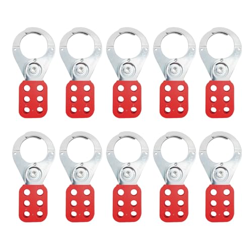 Lock Out Tag Out Hasp,Red 1.5 inch Jaw Diameter Stainless Steel Lockout Hasp Tamper-Proof Padlock Hasp with Extended Jaw,Nylon Handle,Impact-Resistant(10 Pack)