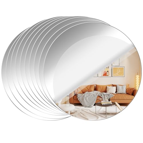 Fantasyon Acrylic Round Mirrors Self Adhesive Non Glass Mirror Circle Wall Mirror Clear Wall Sticker Decals for Wedding Table Centerpiece and Home Living Room Bedroom Wall Decor (6 inch/10 pcs)