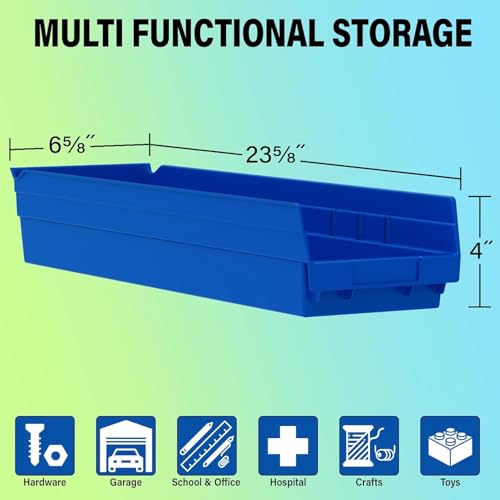 Akro-Mils 30164 Heavy Duty Shelf Bins, 24 x 6.5 x 4, Blue, 6-Pack
