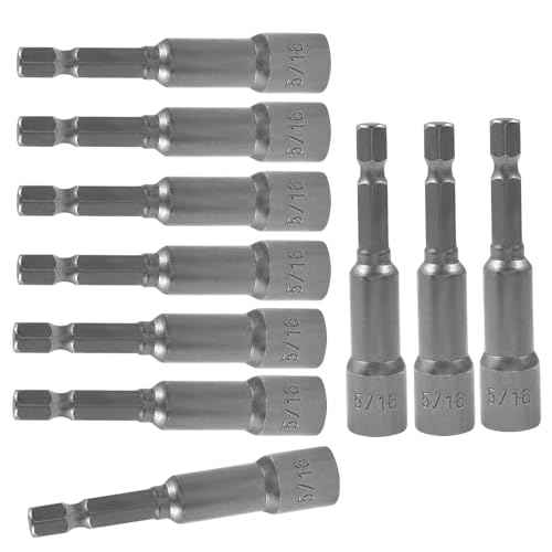 10 Pcs 5/16 Inch/ 8mm Hex Nut Driver Magnetic Extension Socket Drill Bit Holder, Quick-Change Power Nut Driver Bit Set Hex Shank Drill Bit Holder for Electric Drill
