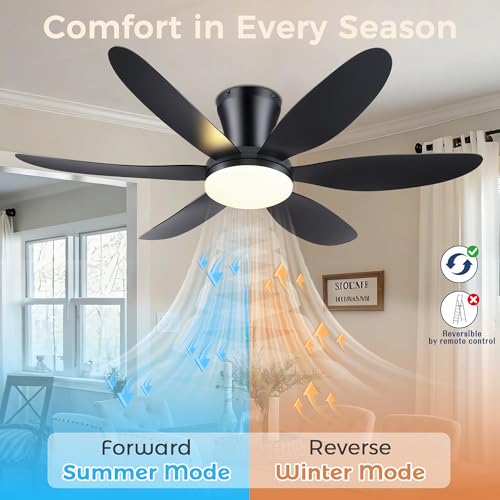 GJeg 42 Inch Black Ceiling Fan with Lights Remote Control Low Profile