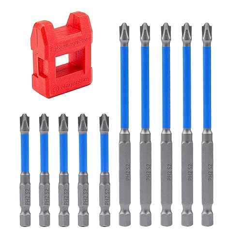10PCS Magnetic Pozidriv Phillips Slotted Screwdriver Bit Set for Electricians 1/4 Inch Hex Shank PH2 Special S2 Steel Flat Slotted Phillips Cross Head Screw Driver Drill Bits(65+110mm Length)