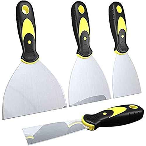 DEKEones Putty Knife Scrapers, Spackle Knife, Metal Scraper Tool for Drywall Finishing, Plaster Scraping, Decals, and Wallpaper (4 Pack, 5¡±, 4¡±, 3¡±, 1.5¡± Wide)