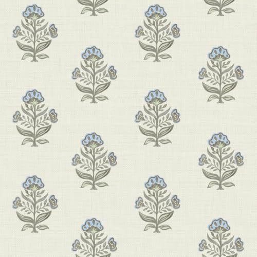 Heroad Blue & Beige Floral Peel and Stick Wallpaper, Cottage Linen Texture, 17.3"x78.7" - Renter Friendly Contact Paper for Walls & Cabinets