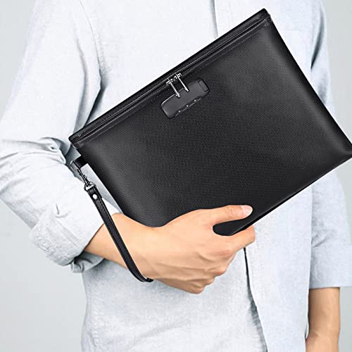 ZOOPIP Black Fireproof Waterproof Document Bag with Lock 14.3x10.2"