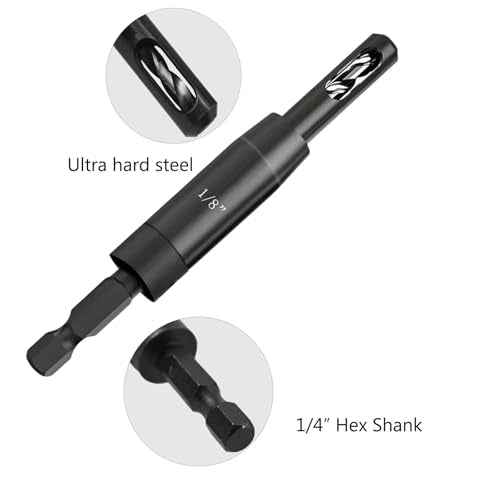 1/4" Hex Shank Self Centering Hinge Drill Bit Set 3/32",7/64",1/8" Clic-Change VIX Bit for Screw Size#6#8#10