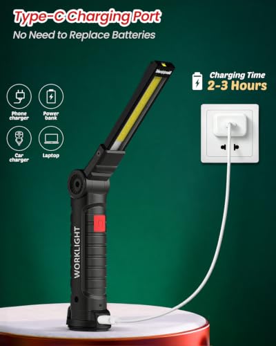 Coquimbo 2 Pack Rechargeable LED Work Lights - Black | Portable, Multi-Mode Camping & Workshop Lighting for Men & Dad