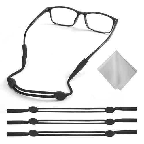 Glasses Holder Strap - 3Pcs Adjustable Sunglasses Straps Cords for Men Women - Eyeglasses Holders Around Neck - Eyewear String Lanyard Retainer - 14in Black