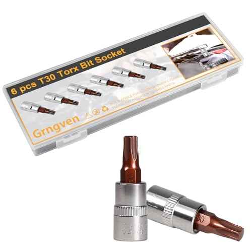 6pcs Drive x T30 Torx Bit Socket, 1/4" S2 Steel Bits CR-V Star Socket Set 38mm Length Use with Ratchet Wrench for Torque Wrench, Impact Power Drills, Slide Bar