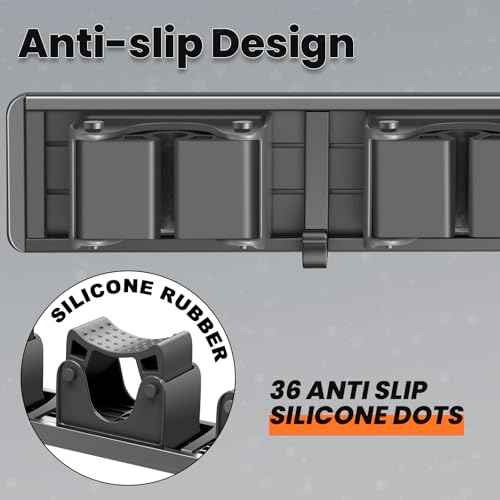 Broom Holder Wall Mount, Mop and Broom Hanger Wall Mount for Organizing and Storing Items in Household Kitchens, Gardens, Laundries (4 Racks & 3 Hooks, Grey)