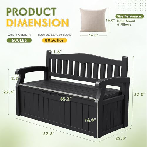 Greesum 80 Gallon Outdoor Storage Bench with Armrest - Black