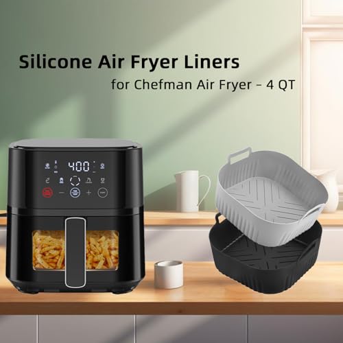 Lyholkeer 2Pcs Silicone Air Fryer Liners 7.8in For 4-4.5QT Grey+Black (With Dual Handles)