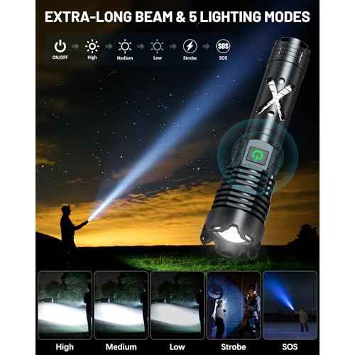 150000 Lumen Rechargeable Flashlight, 5 Modes Mini Handheld Powerful Flashlight, Zoomable Waterproof Tactical Flashlights for Outdoor Hiking Camping Enthusiasts