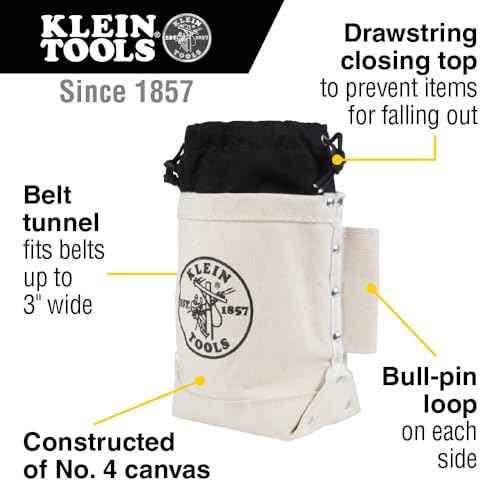 Klein Tools 5416TC Tool Bag, Top Closing Bolt Bag with 3-Inch Drawstring, Load Rated with Tunnel Connect, 5 x 10 x 9-Inch