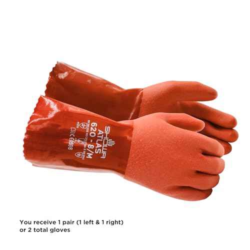 SHOWA Atlas 620 Double-Dipped PVC Chemical Resistant Safety Work Glove with Cotton Liner, 12" Length, Large (1 Pair)