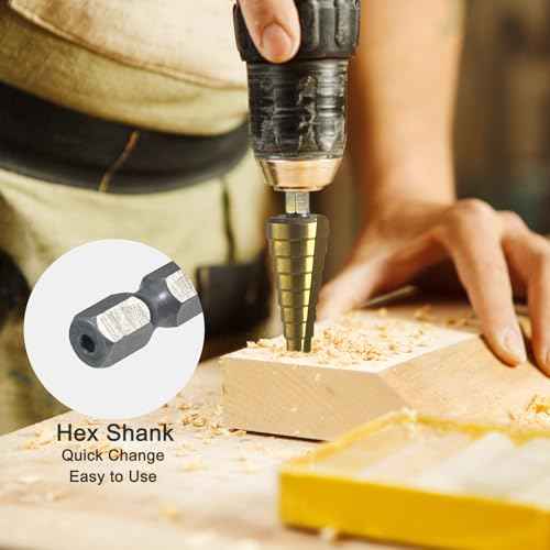 Step Drill Bit Set, Step Bits for DIY Projects and Professionals ? Titanium-Coated High-Speed Steel Step Drill Bits for Wood, Metal, and Plastic (3 Pcs)