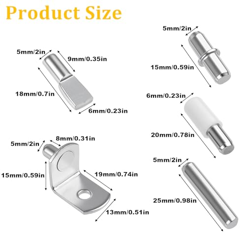 Okxiri Silver 124-Piece Shelf Pegs Kit with 5 Styles for Cabinets & Shelves