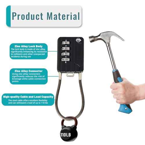 4 Digit Cable Combination Locks 12 inches Cable for School Gym Locker,Helmet,Filing Cabinets,Toolbox,Luggage Suitcase,knapsack,Cable 3mm Diameter,Black