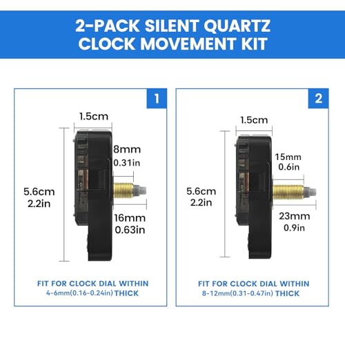 TLARTDF 2Pcs Quartz Clock Mechanism Kit with 16mm & 23mm Sizes Silent Sweep Movement & 5 Set Hands - DIY Wall Clock Replacement Parts