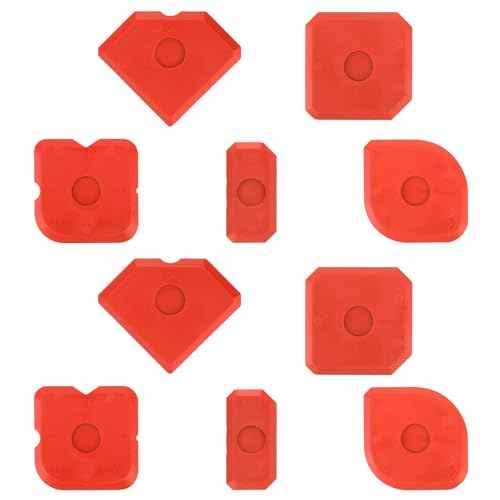 10pcs Plastic Caulking Tool Set, Reuse Grout Scraper Sealant Profiling Finishing Smoothing Tool Caulk Smoother Remover for Window Kitchen Bathroom Floor Sink Joint Sealing (Red)