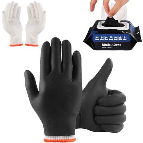 BBQ Gloves 50 Disposable nitrile Gloves with 2 Reusable Cotton Liners Guantes for Cooking Food Prep,Powder Latex Free,Heat Resistant for Grilling, Barbecue, Smoker Guante Heat Froof for Men - XLarge