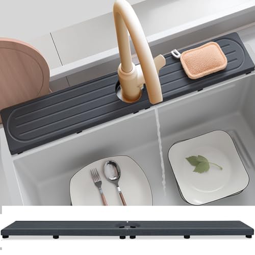 Lyxel 20x4 Inch Dark Gray Fast Drying Diatomite Stone Faucet Mat with Raised Feet