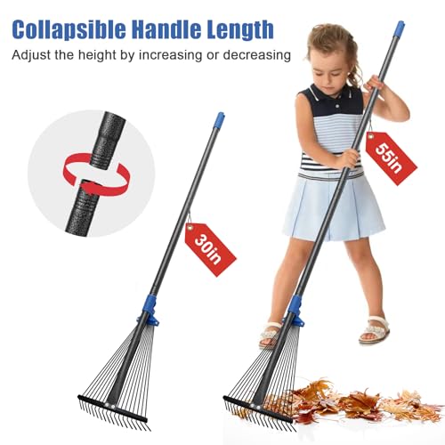 5 Ft Adjustable Metal Leaf Rake with Expandable Head - Heavy Duty Garden Tool