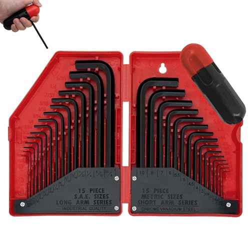 AMM 31-Piece Hex Key Wrench Set, Metric and SAE Allen Wrenches (0.028-3/8 inch, 0.7-10 mm) L Shape Allen Keys, Chrome Vanadium Steel