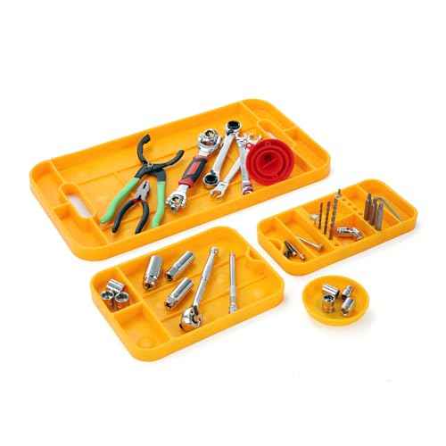 MOTORHEAD Super Grip Silicone Tool Tray Set (4-Piece: 23¡±, 16¡±, 12¡± & 4¡±) Magnetic, Non-Slip, Anti-Scratch,Withstands Temperatures Up to 248¡ÆF/120¡ÆC, Non-Conductive & Anti-Static, Orange (AT06006G)