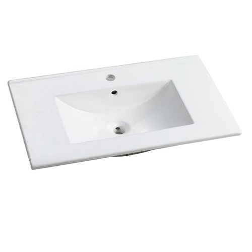 30 Inch Ceramic Vanity Top, 29.9"D x 18.3"W x 6.7"H, Glossy White(Only Basin) (White + Ceramic + American Design-1)