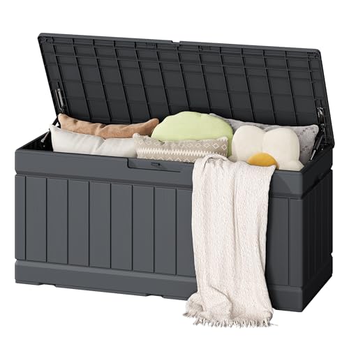 Flamaker 80 Gallon Waterproof Resin Outdoor Storage Box Grey Deck Bench