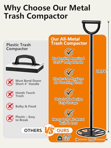 All-Metal Manual Trash Compactor for Kitchen Waste 28.74" x 7.48" Heavy Duty