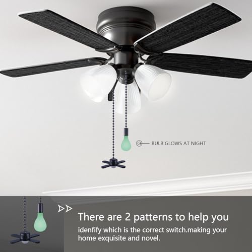 Dotlite 2 Pack Black Ceiling Fan Pull Chain Extension Set Glow in The Dark - Easy to Install