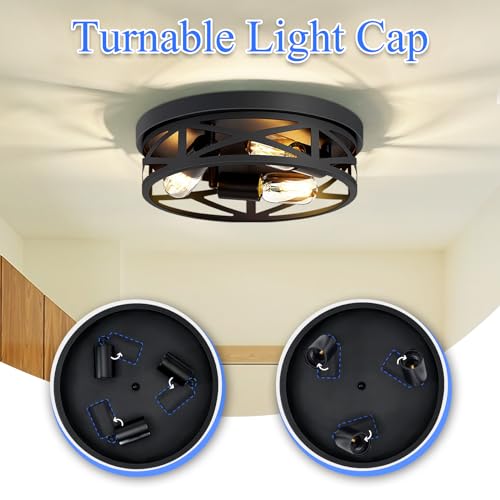 SKEJAO 13.1 Inch Black 3-Light Flush Mount Ceiling Light Fixture for Kitchen Hall Bathroom