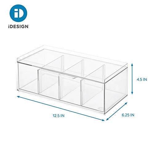 iDesign Crisp BPA-Free Plastic Stackable Tea Bag Organizer for Kitchen Cabinets and Countertops - 12.59" x 6.23" x 4.57", Clear with Gray Dividers