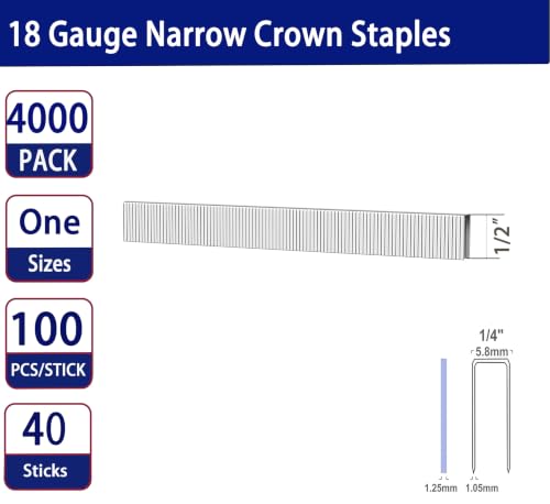 HW HAMWOO 1/2" Narrow Crown Staples 18 Gauge - 4000 pcs for Staple Guns